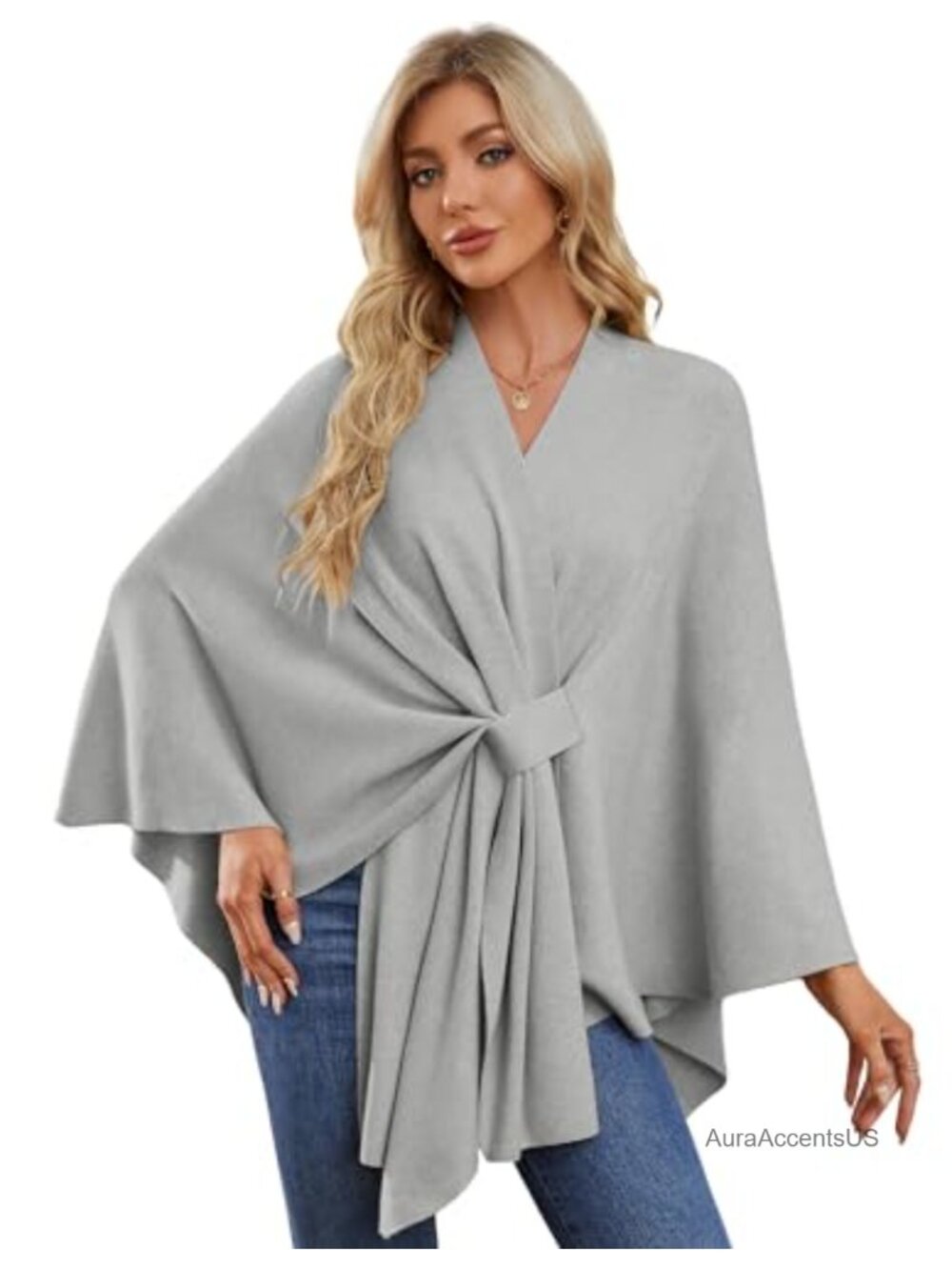 PULI Women's Shawl Wrap Open Front Poncho Sweater Rayon Blend